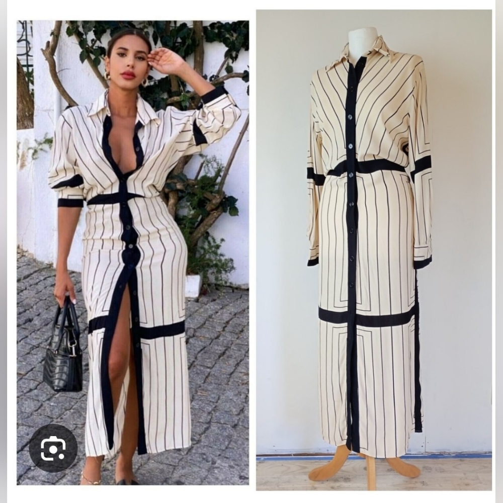 Zara Black Striped Long Dress